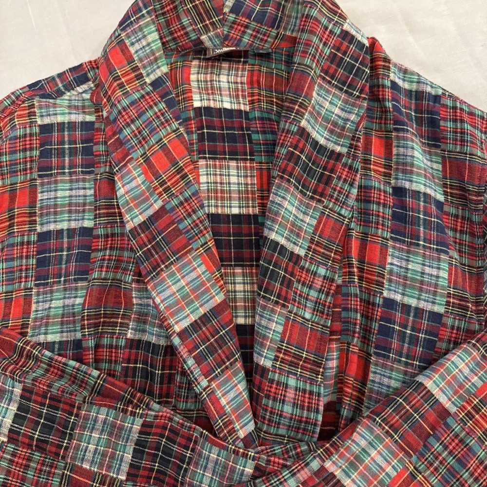 Vintage Woolrich Plaid Flannel Robe Men Size XL Tartan Full Length Tie Cotton